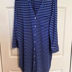 Ekouaer Women's Striped Sleepshirt Blue 3/4 Sleeve V-Neck Size XL